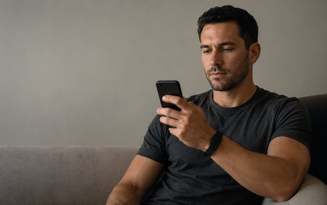 Reviewing dose-aware insights on the phone, band on wrist