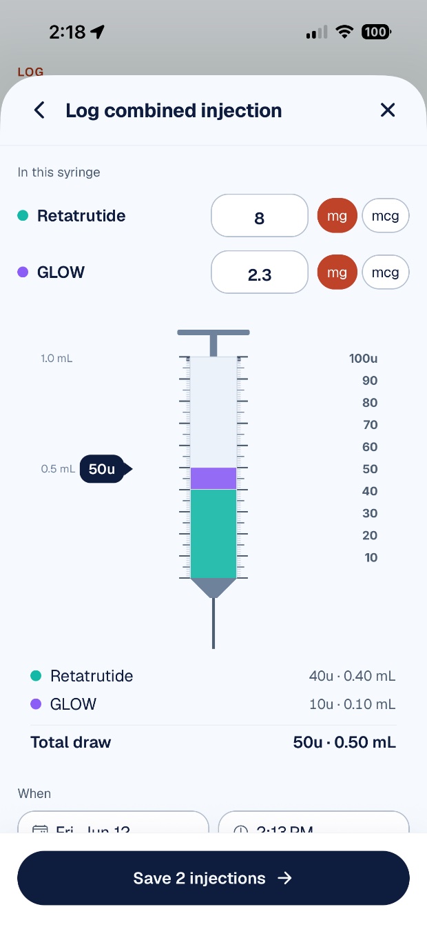 GLPCare app — Doses screen