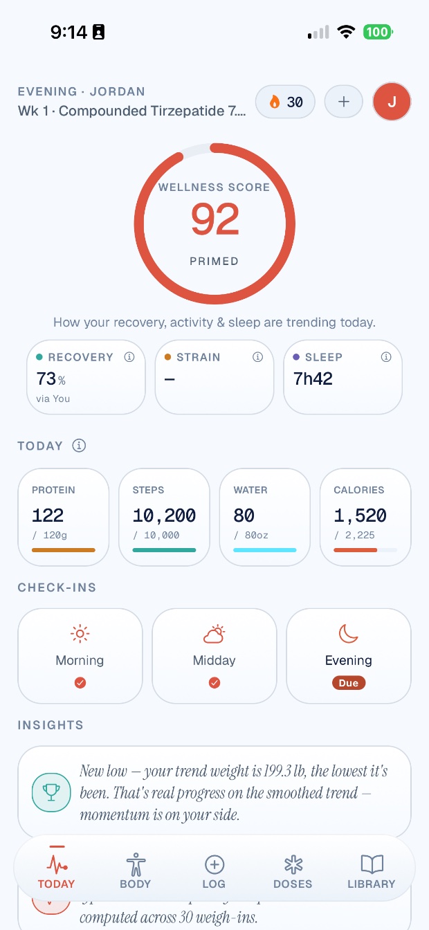 GLPCare app — Today screen