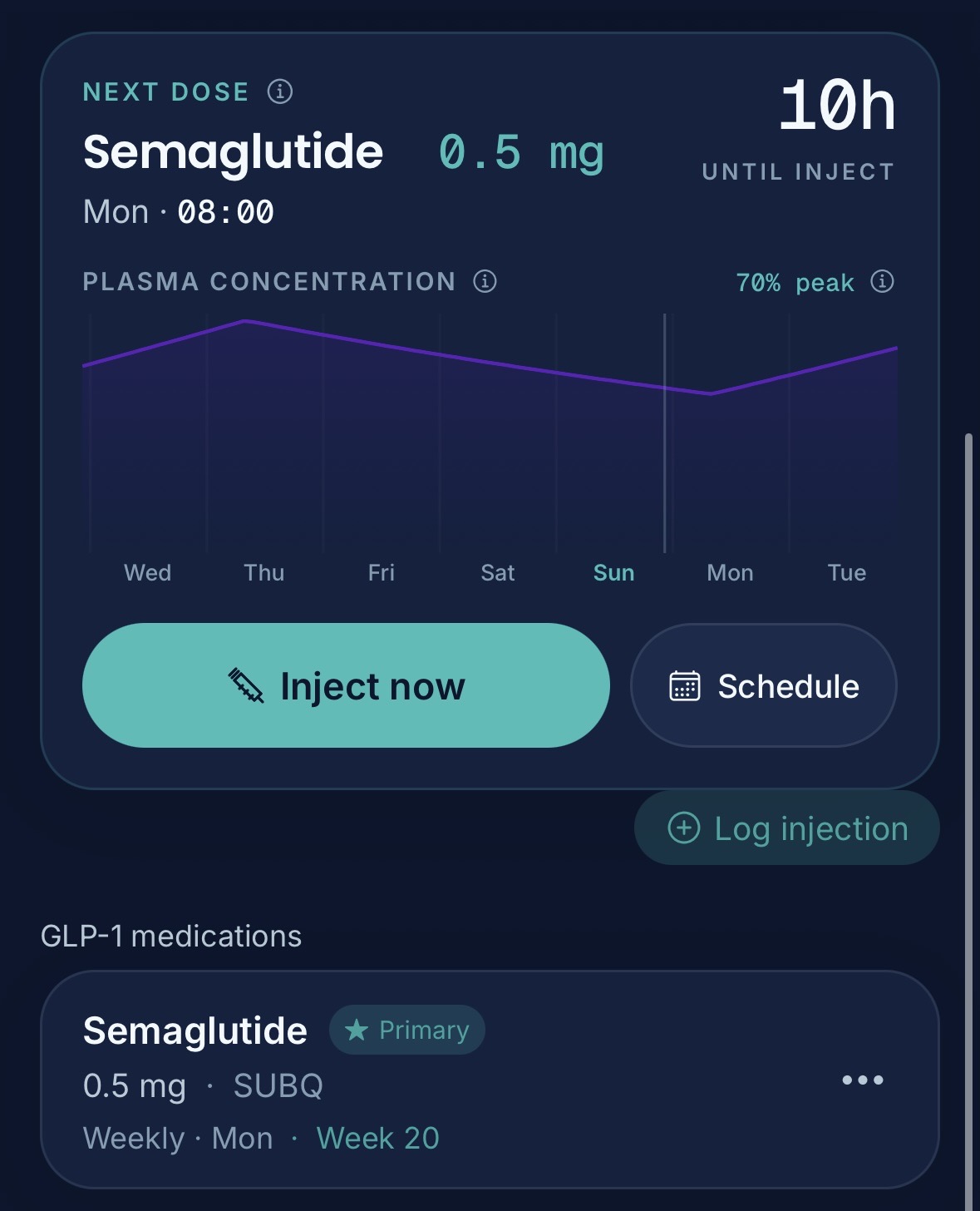 Dose tracking in the GLPCare app