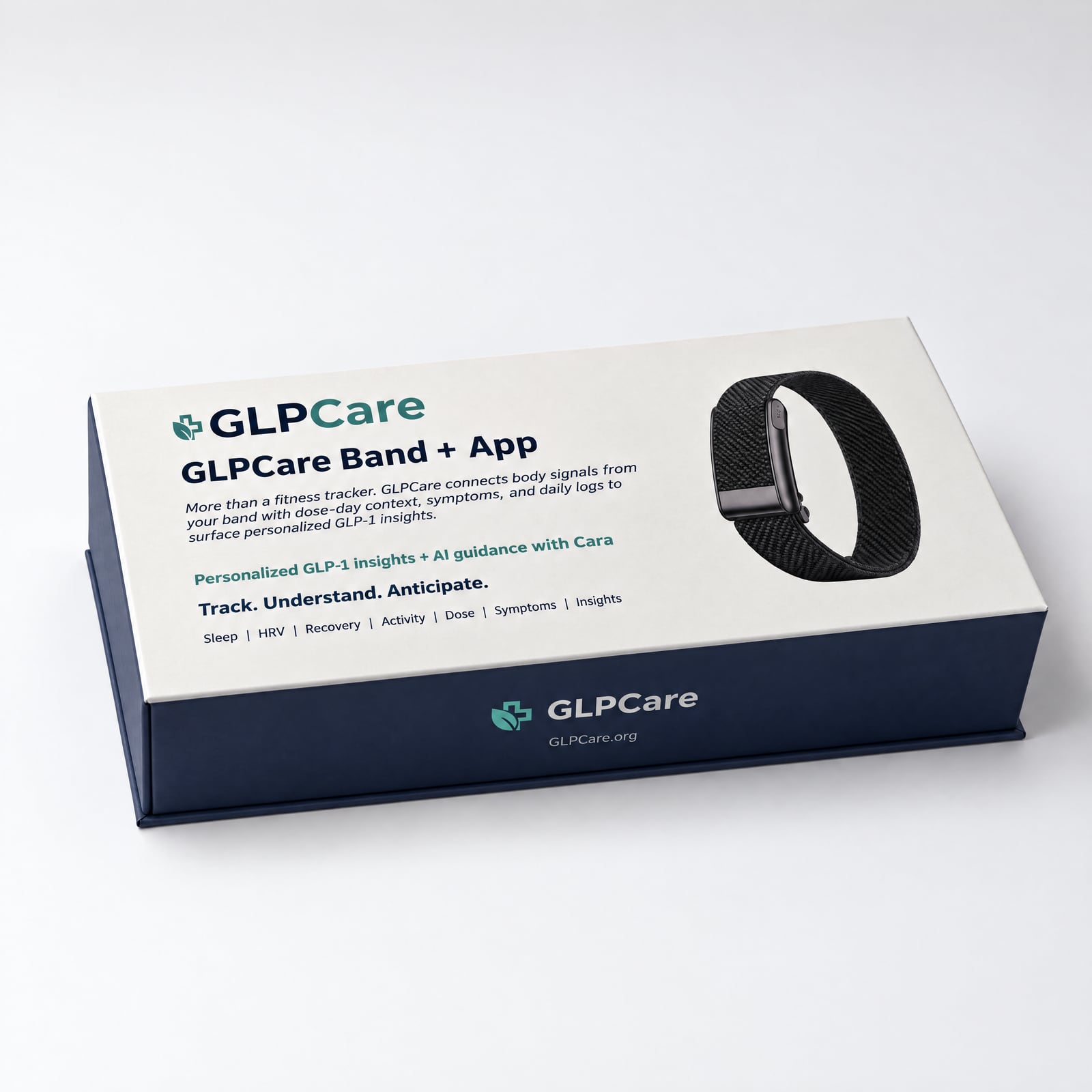 The GLPCare Band + App prototype box, closed